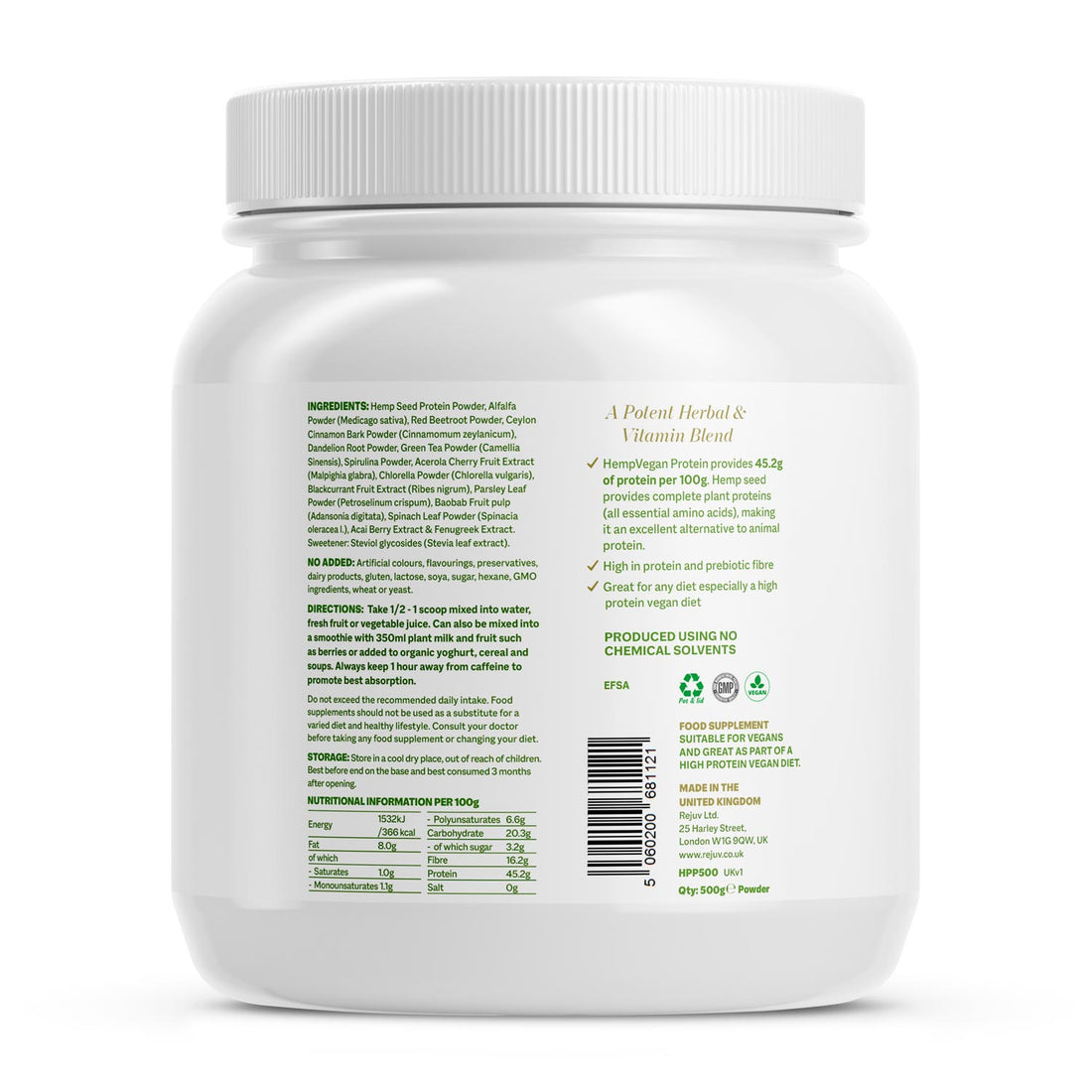 Rejuv Hemp Protein Powder (500 g)